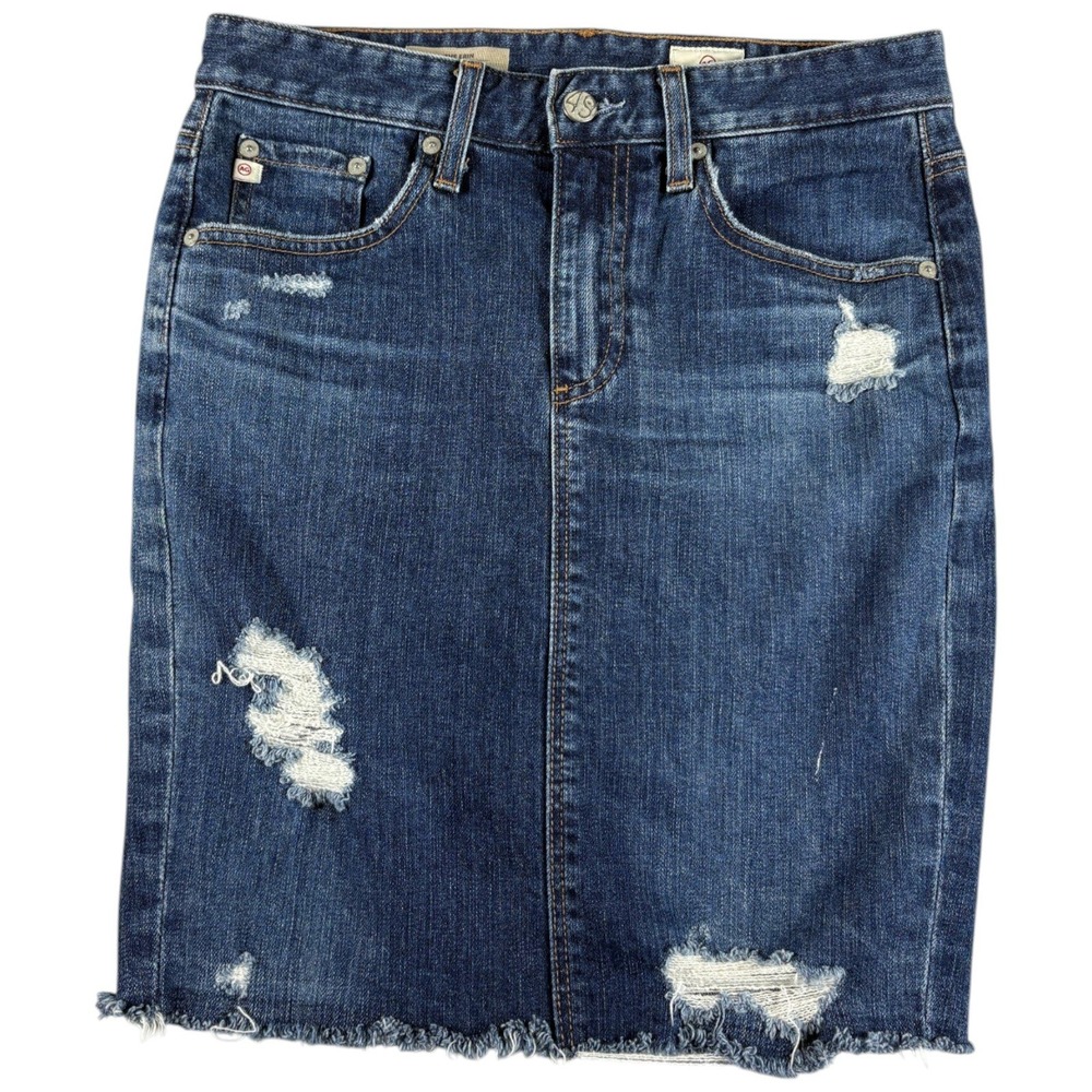 AG Adriano Goldschmied The Erin Skirt Womens 26 Blue Denim Distressed Raw Hem